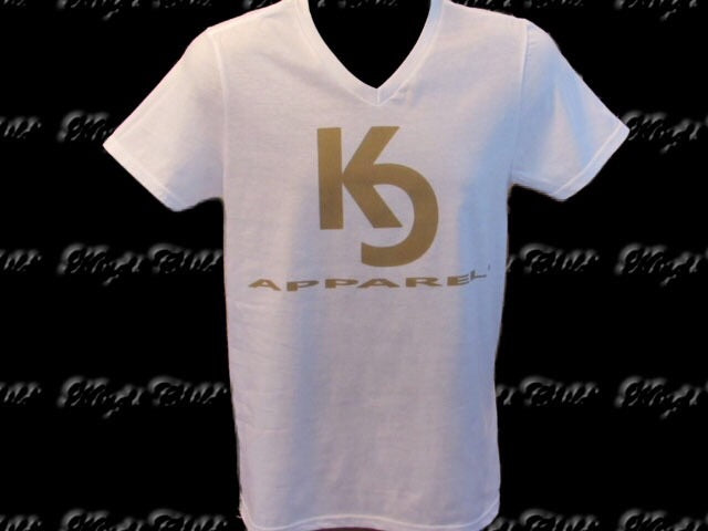 KC Apparel Men's/Short Sleeve V Wht&Gld